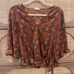 Floral Wrap Blouse - Brown